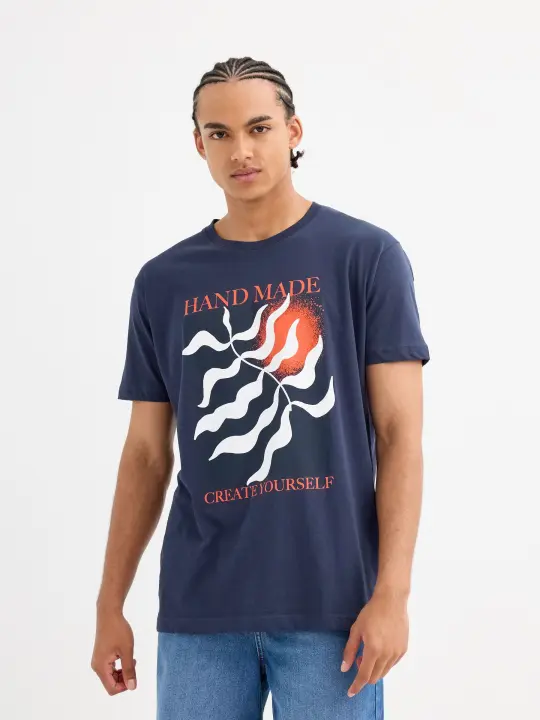 Camiseta de algodón, manga corta, cuello redondo, estampado frontal, corte regular INSIDE - 1