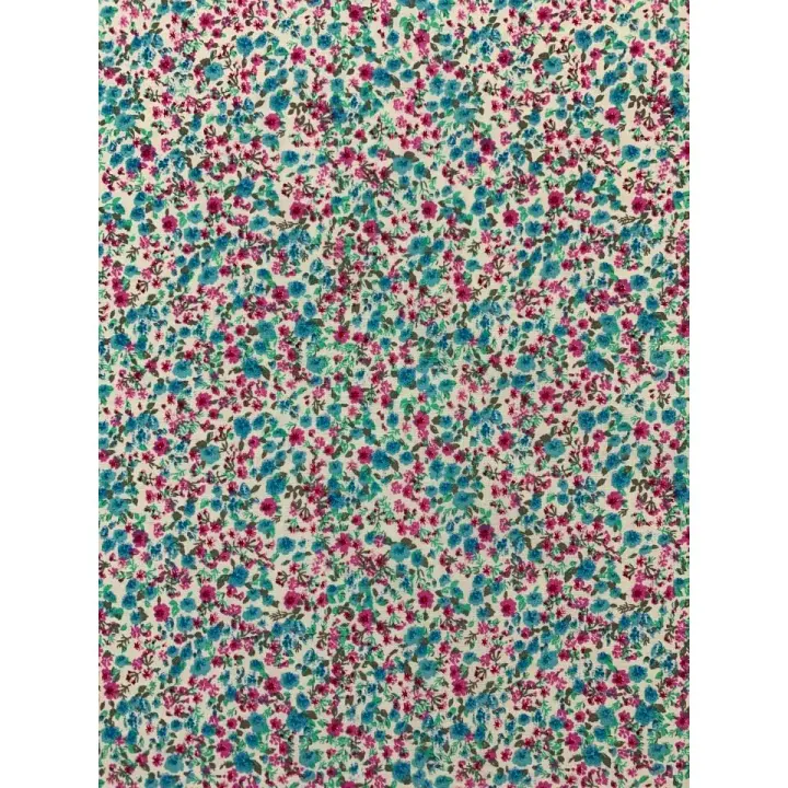Tejidos Ortuño- Tela flores Fucsia rosa y azul de algodón, patchwork,  prendas infantiles, decoración hogar ,manualidades, complementos 1 m x Ancho 1.50m - 1