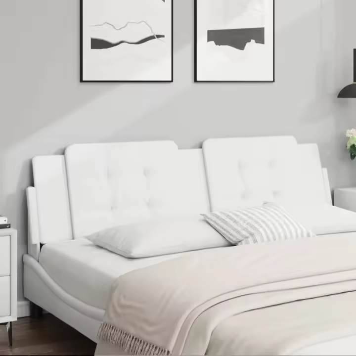 Cabecero de cama acolchado cuero sintético blanco 180 cm - 1