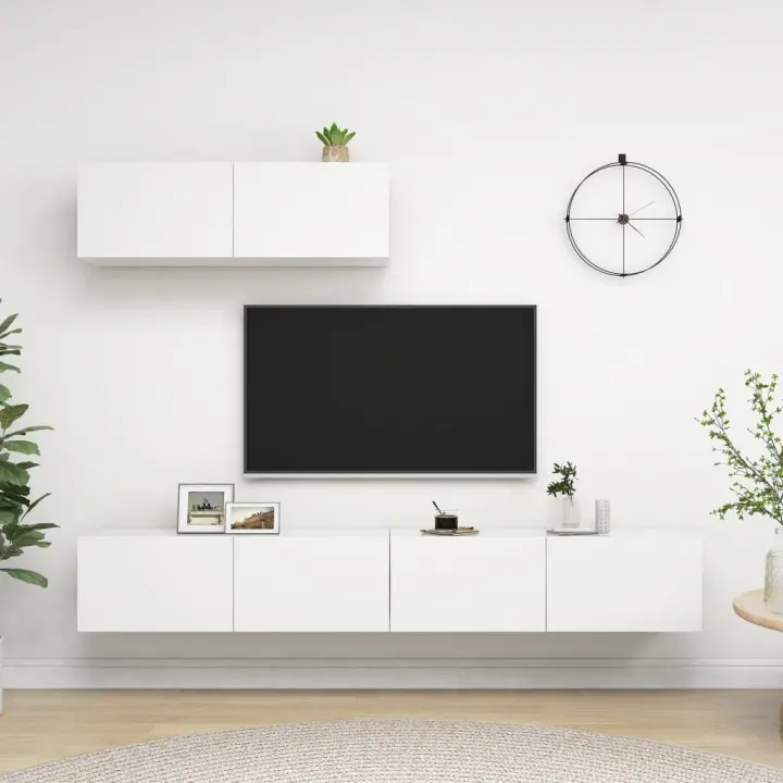 Set de muebles de salón TV 3 piezas madera de ingeniería blanco - 1