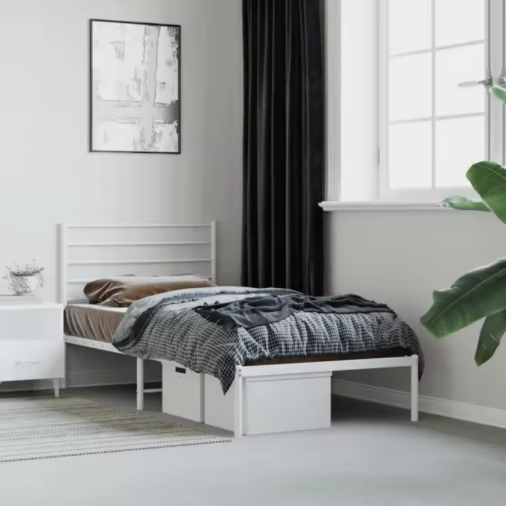 Estructura cama sin colchón con cabecero metal blanco 80x200 cm - 1