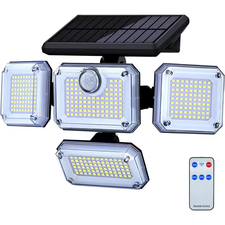 Aplique Solar 4 focos, led, 8W potencia, sensor movimiento, mando distancia - 1
