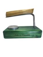Quemador de Palo Santo de Madera, Soporte de Metal, con Vela de Té, Diseño Rústico (Verde), madera natural barnizada. Lalas Candels - details 1