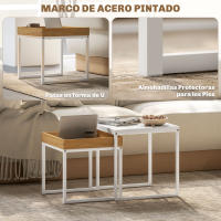 HOMCOM Mesas Auxiliares para Salón Mesas Nidos de 2 Piezas con Marco de Acero Mesas de Centro Pequeñas para Dormitorio Blanco y Roble - details 4