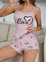 Conjunto De Pijamas Para Mujer Con Estampado De Corazones Camiseta Y Shorts De Verano Cómodo Y Elegante Sin Mangas Poliéster Y Spandex - details 11