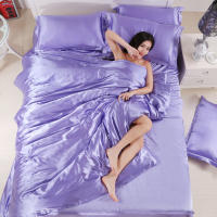 Juego De Cama Nórdico De Seda Satinada Con Fundas De Almohada Y Sábana Cubierta De Edredón Lujo Sólido Para Pareja Tamaño Grande - details 18