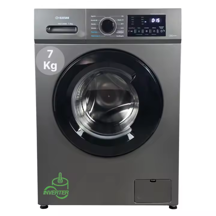 LAVADORA ELECSAN WM712INBS 7KG 1200rpm MOTOR INVERTER COLOR GRIS GRAFITO - 1