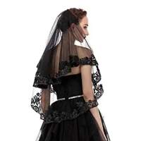 Velo negro de Halloween, cabeza de encaje recortada de bruja de novia fantasma - details 2