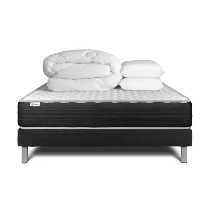 Pack cama completa - Colchón 140x200cm + Somier con láminas (kit) + 2 almohadas + Edredón - Vitalmemo One - 1