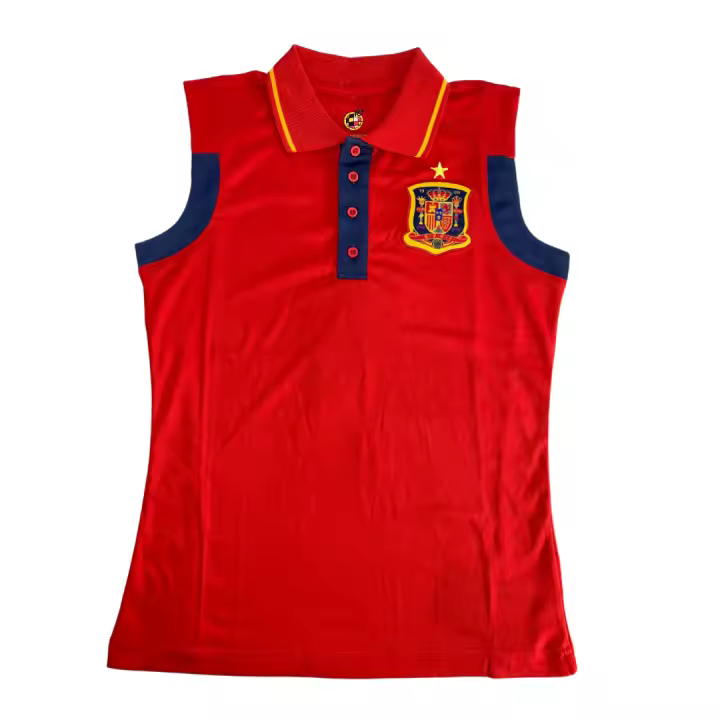 RFEF Polo de vestir Mujer sin mangas Réplica Oficial Licenciada Real Federación Española de fútbol con escudo bordado estrella campeones del mundo La roja Selección Española - 1