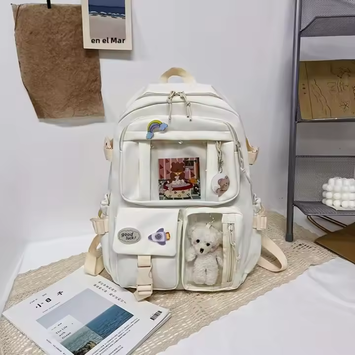 Mochila Grande Para Estudiantes De Secundaria Y Bachillerato Estilo Coreano Para Niñas Material De Nylon Con Lining De Poliéster - 1