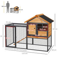 PawHut Conejera de Exterior Jaula para Mascotas Pequeñas 2 Niveles con Rampa Bandeja Extraíble de Madera y Metal 122x63x92 cm para Conejos Cobayas Madera y Gris - details 2