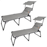 Aktive - Pack 2 tumbonas plegables, asiento XL, gris, 193x67x48/96 cm,  reclinable 5 posiciones, topes antivuelco, peso máximo soportado 100 kg, incluye parasol regulable, cojín acolchado, estructura aluminio, tejido textileno, tumbona plegable para playa - details 0