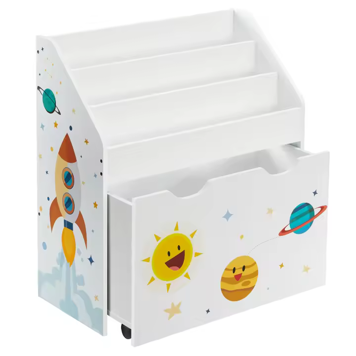 SONGMICS Estantería de Juguetes con 3 Compartimentos, Librería Infantil, Caja de Juguetes Móvil, con Ruedas, Multifuncional, para Habitación de los Niños y Sala de Juegos, Blanco - 1