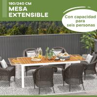 Outsunny Mesa de Jardín Extensible Mesa de Comedor Exterior Rectangular Mesa de Terraza para 6 Personas con Marco de Aluminio Efecto de Madera Carga 50 kg 180/240x94x73 cm Marrón - details 3