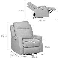 HOMCOM Sillón Reclinable Eléctrico Sillón Relax de Salón con Reclinación hasta 150° Reposabrazos y USB Carga 136 kg Sofá Reclinable para Salón Oficina Dormitorio 84x92x104 cm Gris - details 2