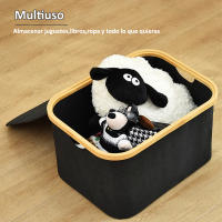 AYA MARKT Caja Almacenaje Plegable con Tapa, Caja Almacenaje de Tela,Cesta Organizadora Plegable,Almacenamiento Decorativo, Marco de Bambú, Cesta con Asas,Rectangular,Color Negro - details 7