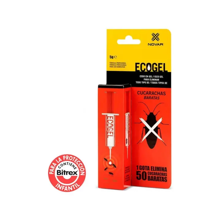 Ecogel NOVAR Jeringuilla Contra Cucarachas - Eficacia Profesional - 50 Cucarachas en 1 Gota - 5 Gr Ecopack - 1