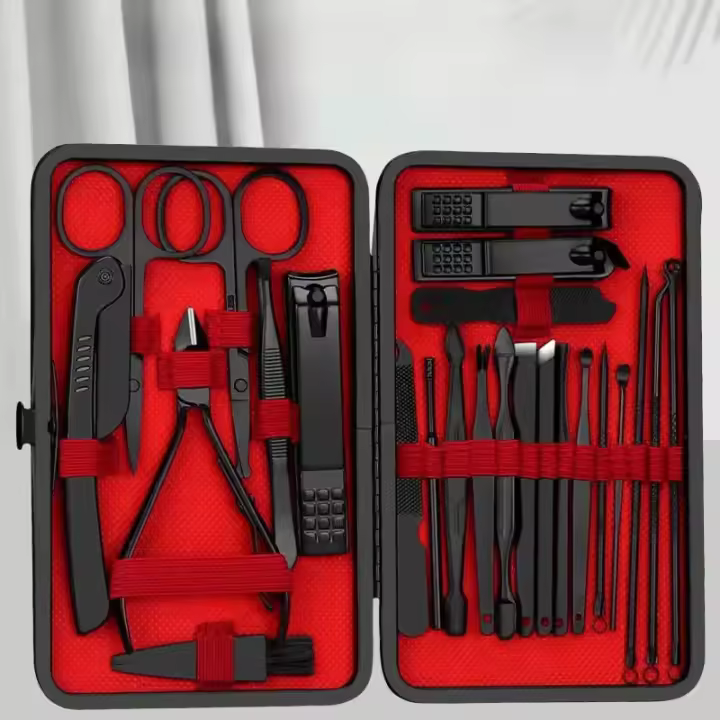 Kit De 24 Piezas De Tijeras Para Uñas En Negro Y Rojo Herramientas Profesionales De Pedicura Cuidado De Uñas Acero Inoxidable Ultra Afilado Y Resistente - 1