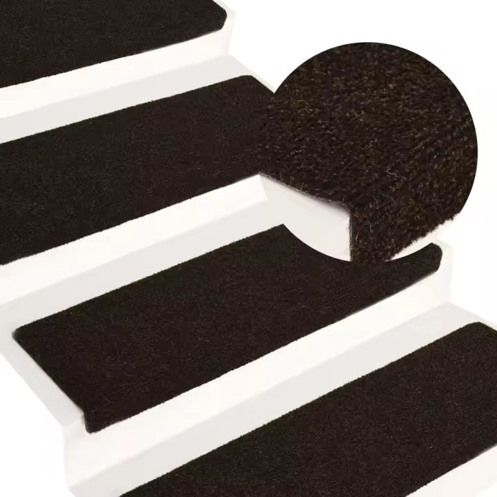 vidaXL Alfombrilla de escaleras 15 uds tela punzonada marrón oscuro - 1