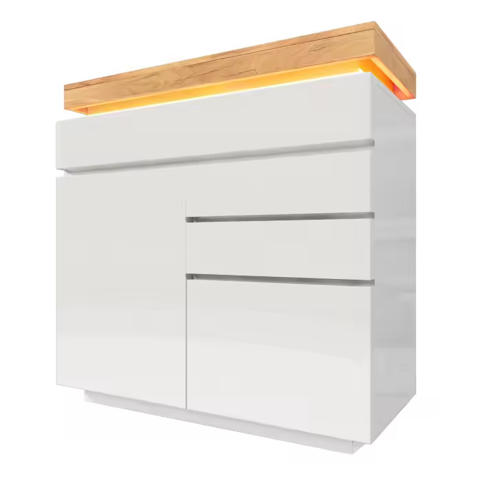 Cajonera, Aparador de Alto Brillo with 2 Puertas Y 3 Cajones, Iluminación LED (Control App), Armario Multifunction para Sala de estar y Dormitorio, 115x110x39 cm - 1