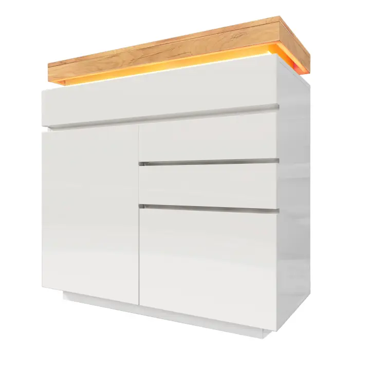 Cajonera, Aparador de Alto Brillo with 2 Puertas Y 3 Cajones, Iluminación LED (Control App), Armario Multifunction para Sala de estar y Dormitorio, 115x110x39 cm - 1