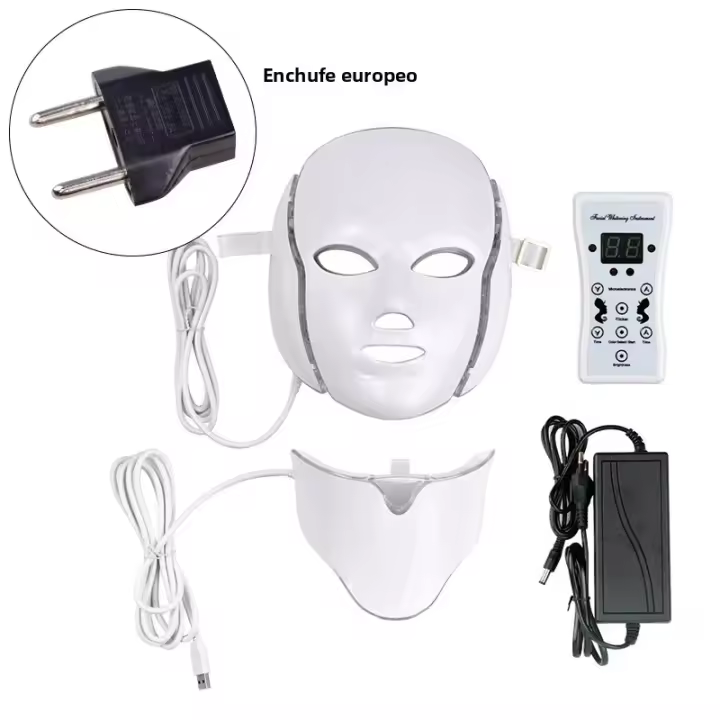 Máscara LED De Terapia Fotónica 7 Colores Con Cuello Anti-Acné Eliminación De Arrugas Rejuvenecimiento De La Piel Blanqueamiento Máscara De Luz Para El Rostro Belleza - 1