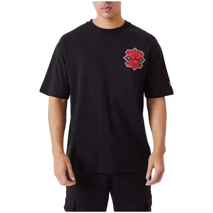 Camiseta de Manga Corta New Era Chicago Bulls Nbchampionship Oversize para hombre en color negro - 1