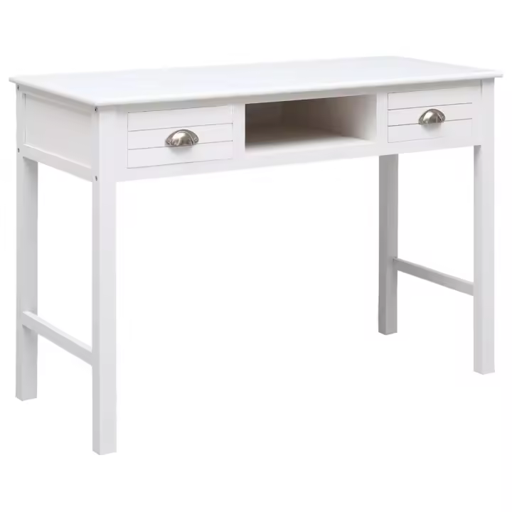 vidaXL Escritorio de madera maciza de Paulownia blanco 108x45x76 cm - 1