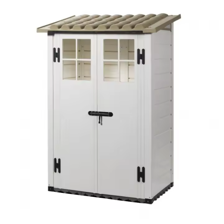 Casetta da Giardino in Resina Tuscany Evo 100 con 2 porte centrali, Pavimentazione inclusa, colore Beige, 95x139x201h cm - 1