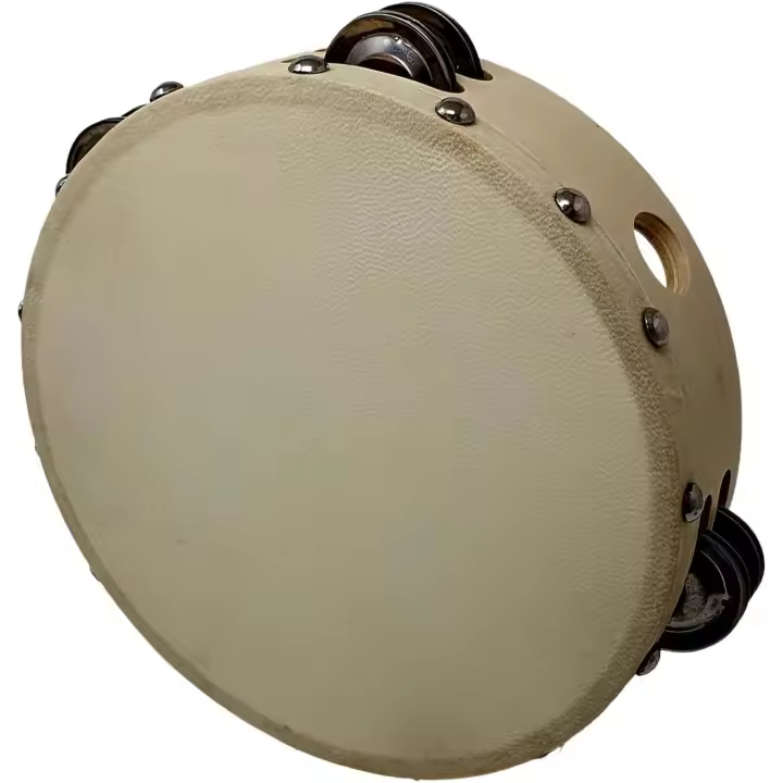 Pandereta Rockstar Music TH0812T  de Mano en Madera Color Natural, con Parche 12 Sonajas en dos filas, (8") 20cm, Pandereta Jingle. - 1