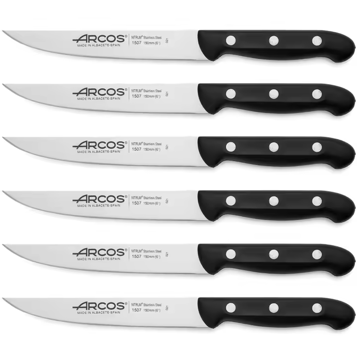 ARCOS Maitre - Cuchillo de Cocina (150 mm) - Hoja de Acero Inoxidable Nitrum® - Mango Negro de Polipropileno (PP) - 150700 - PACK 6 - 1