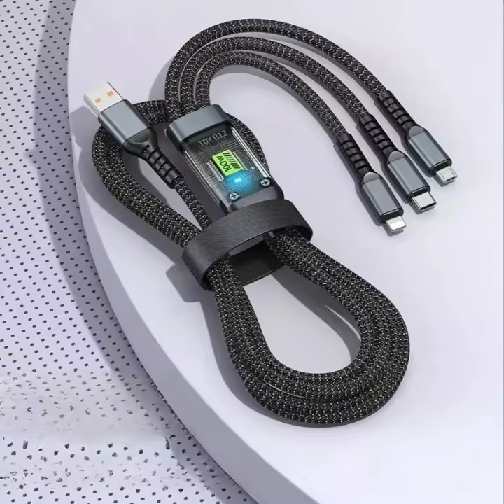 Cable De Carga rápida 3 En 1 100W Transparente Tipo C USB Micro Para iPhone Samsung Huawei Xiaomi Con Lámpara Piloto Y Cargador USB C 6A - 1