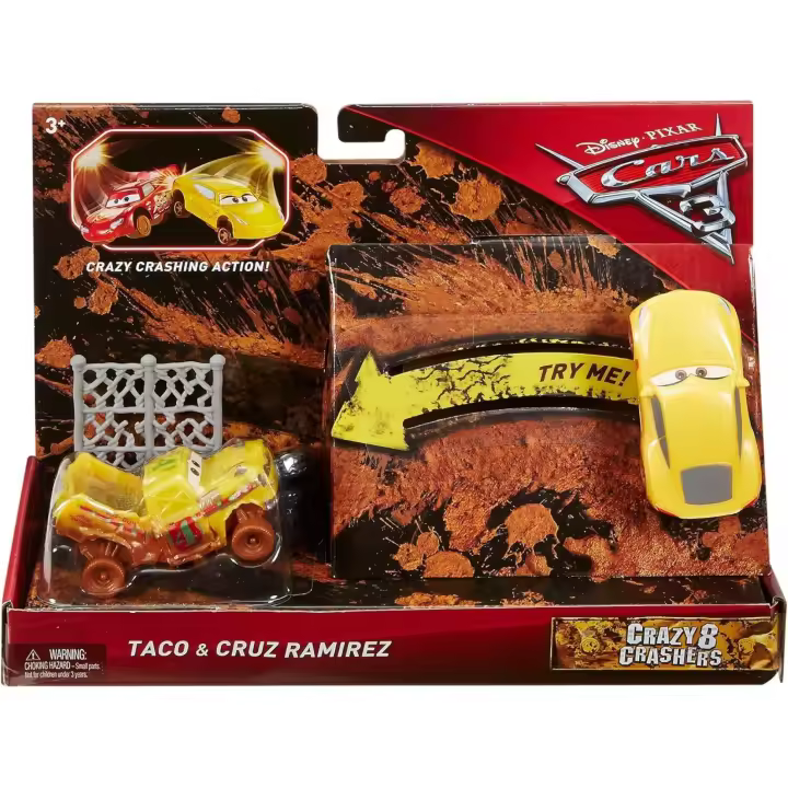 MATTEL - Pack de 2 coches CARS 3 - CRUZ RAMIREZ Y TACO - Escala 1:55 - Acelera, corre y chocan - Para mayores de 3 años - 1