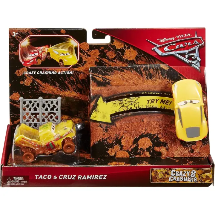 MATTEL - Pack de 2 coches CARS 3 - CRUZ RAMIREZ Y TACO - Escala 1:55 - Acelera, corre y chocan - Para mayores de 3 años - 1