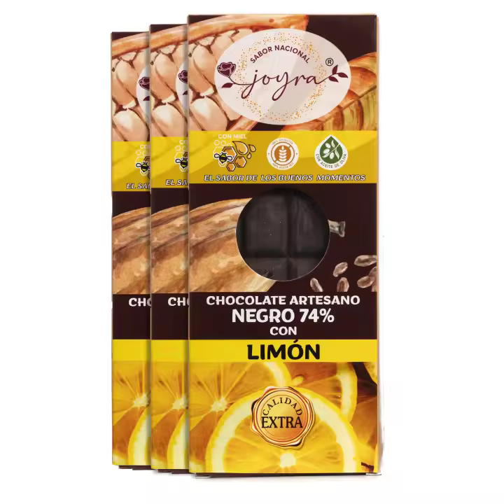 ARTE SABOR Pack 3 Tabletas de chocolate artesanal(74% Cacao) con limón y miel, 100g cada una. 6,8x1,3x16,8 Cm. - 1