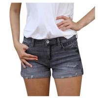 CA Pantalones cortos vaqueros retro de alta gama, elásticos, ajustados, con borlas rasgadas para mujer - details 3