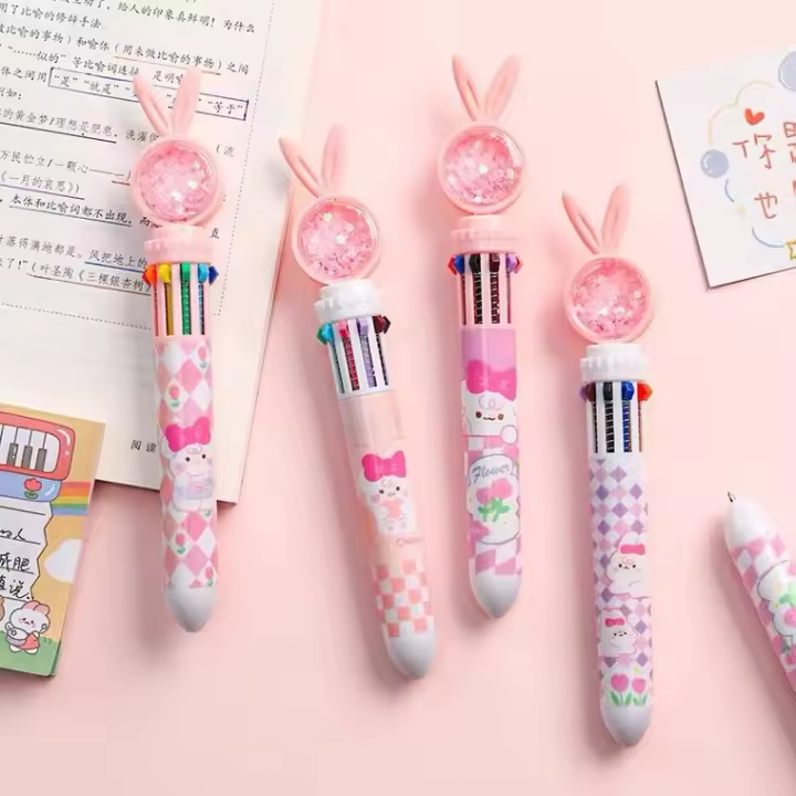 4pcs Rotulador De Punto De Sello 0.5mm De Colores Kawaii Para Niñas Con Orejas De Conejo Rosa Estudiantes Suministros Escolares Y De Oficina Coreanas De Estación De Trabajo - 1