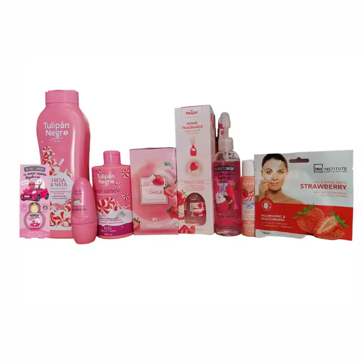 Pack Fresa y Nata Productos de cosmética y hogar "The fruit company" "Tulipán negro" "Prady" "Saphire" "IDC Institute" - 1