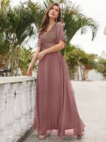 Vestido De Novia Sastre Unithorse Elegante Con Encaje Y Mariposa En Manga Chiffon Para Damas De Honor V-Neck Largo Al Piso - details 13