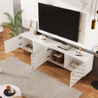 Soporte de TV Moderno Blanco | Asas Doradas + Pies de Metal Premium | 4 Puertas con Almacenamiento Amplio | Diseño Elegant para Estilos Nórdicos, Clásicos y Modernos | Ideal para Salón y Espacios Premium - details 9