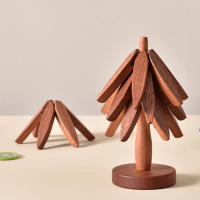 Juego De 4/1 Trivets De Madera Para Platos Calientes Almohadilla De Aislamiento En Forma De Árbol Para Tetera Y Ollas Calientes Moderno Sin Químicos Peligrosos - details 4