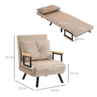 Sofá Cama Reclinable Abatible en Terciopelo Beige | Funcion Cama de Invitados | Respaldo Ajustable | Dimensiones 63x73x81 cm | Ideal para Salón - details 6