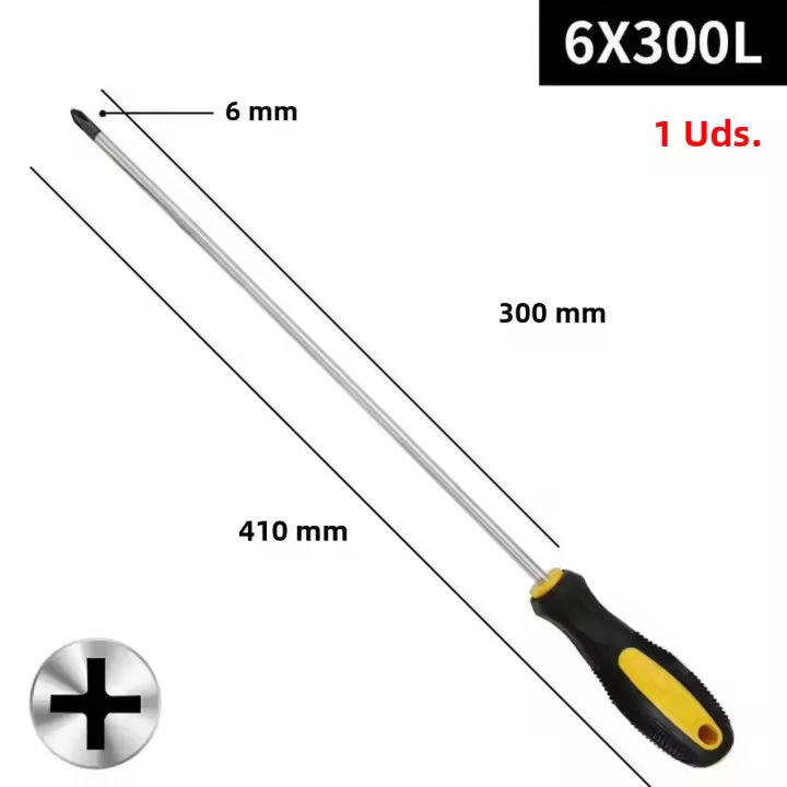 Juego De Destornilladores De 6 Piezas 300mm Longitud Slotted Y Cross Head Con Mango De Goma Herramientas Multipropósito Magnéticas Manual Sin Marcas De Alta Importancia Químicas - 1