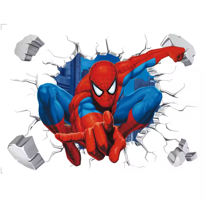 Pegatinas de pared de Spiderman de dibujos animados en 3D, superhéroe para habitación de niños - 1