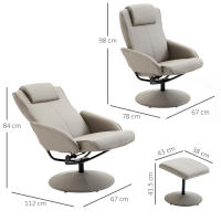Sillón TV reclinable giratorio 360 ° con reposapiés Gris, L 78 × A 71 × A 101 cm, Cómodo Sillón de Salón - details 6