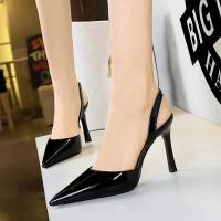 Sandalias De Tacón Alto Para Mujer 9cm Cómodas Elásticas Con Slingback De Cuero Glossy Azul Rojo Verano Fiesta Danza Pumps - details 25