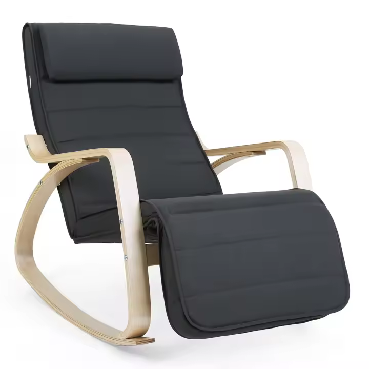 Mecedora acolchada ajustable con reposapiés, patas de ángulo 5 grados, carga 150 kg, disponible en amarillo, azul, beige, gris claro, gris oscuro y negro - 1