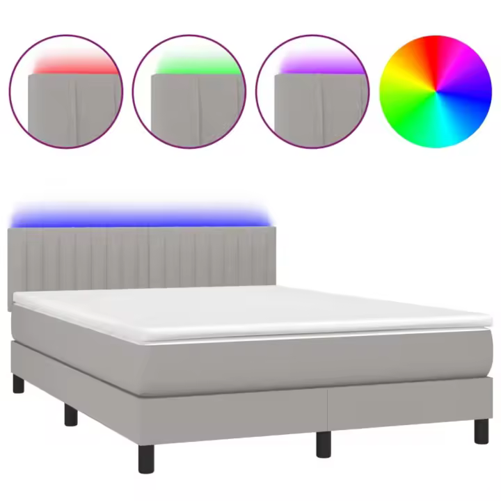 vidaXL Cama box spring colchón y luces LED tela gris claro 140x190 cm - 1