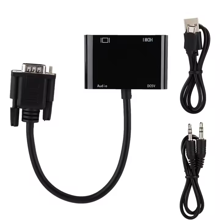 FGNS Adaptador VGA a HDMI, Adaptador VGA Macho a 1080P HDMI hembra + VGA hembra Converter con Audio estéreo de 3,5 mm, Dongle para TV, computadora, computadora portátil, Monitor, proyector - 1